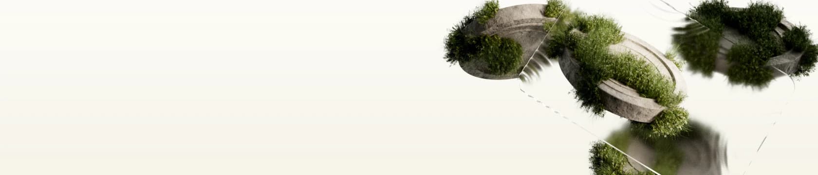 Stone ring wrapped in greenery floating above water